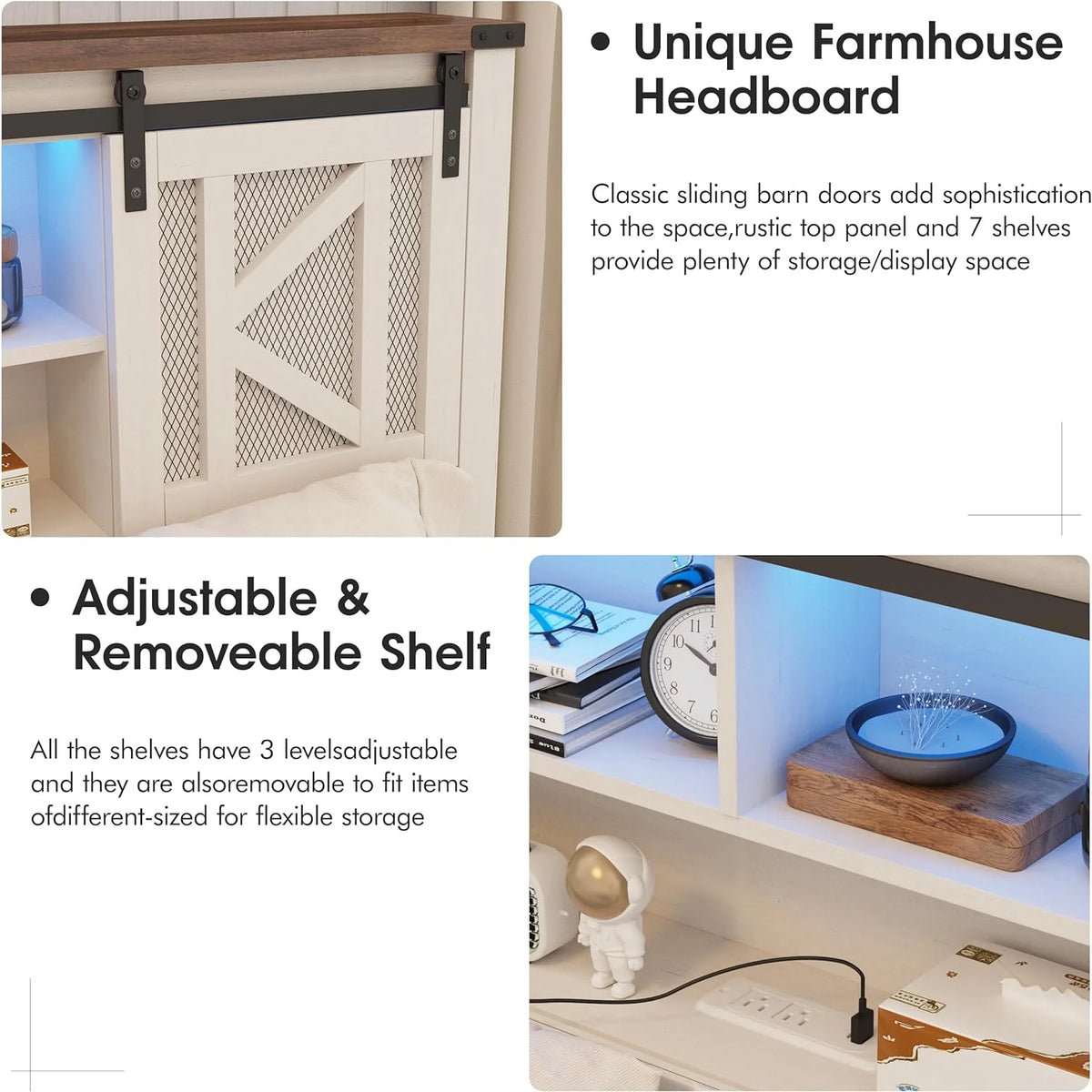White Queen Size Metal Bed Frame with Headboard and Charging Station O7998