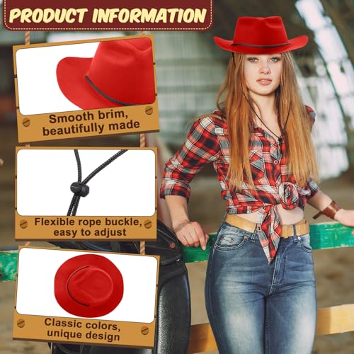 24 Pieces Disposable Plastic Cowboy Hat Set Felt Wide Brimmed L828479