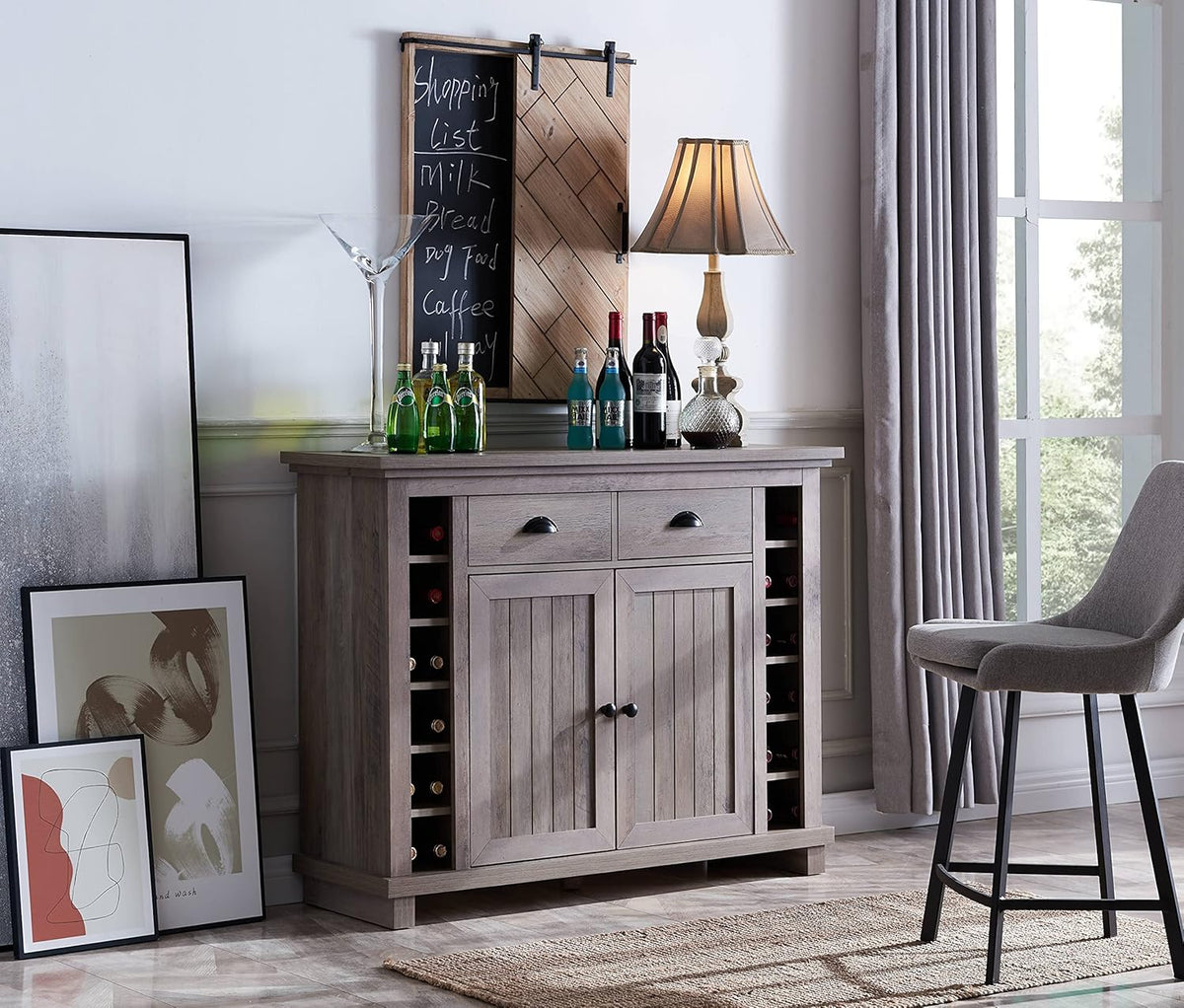 White Bar Cabinet with Stem Glass Placement B358584