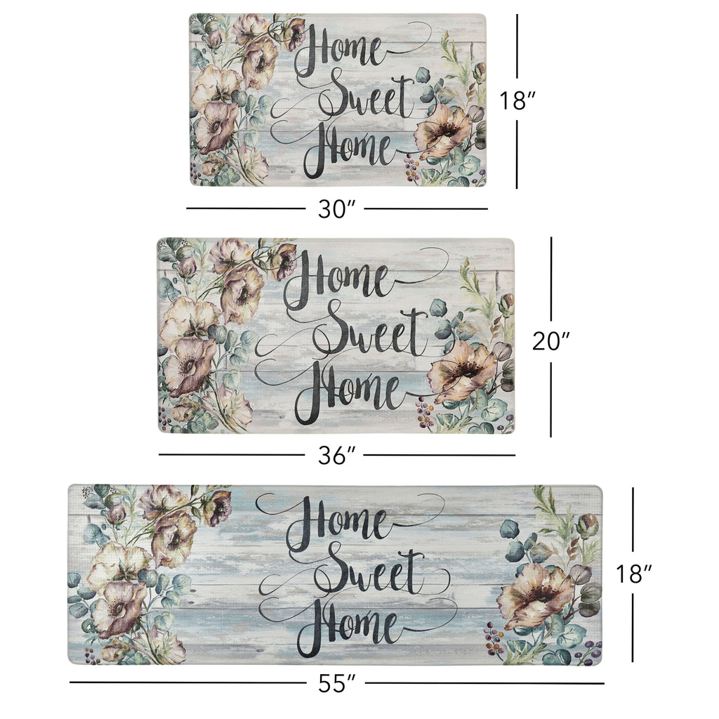 Grey/Blue Floral Anti-Fatigue Kitchen Mat, 17.5"x55" C9547