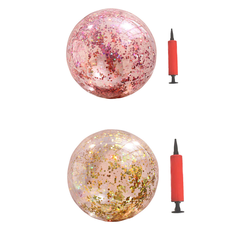 2pcs Glitter Sequin Beach Balls Round Transparent PVC Inflatable Ball Toys with Pumps V60783