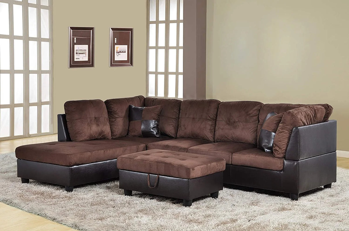 3 PCS L-Shaped Sectional Sofa Set with Storage Ottoman and Pillows D95303