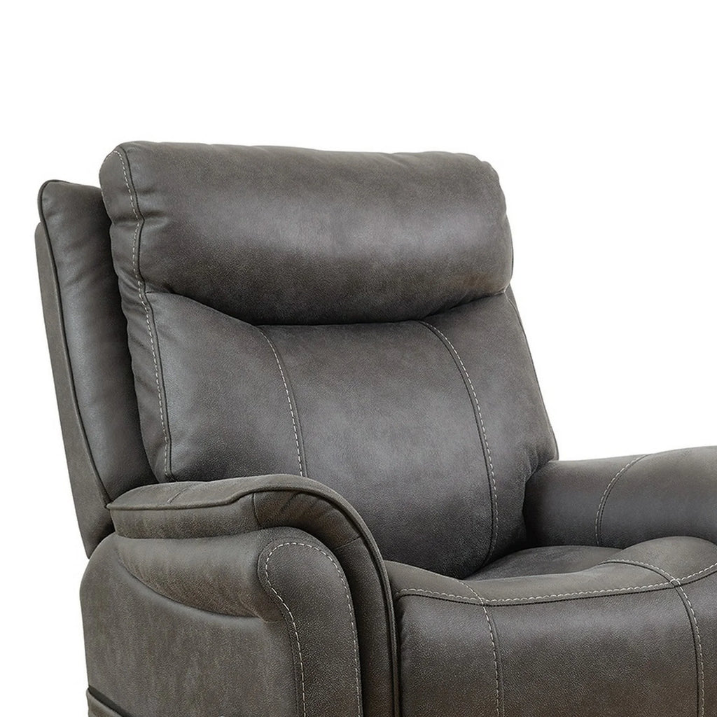 36 Inch Steel Gray Vegan Faux Leather Recliner R695728
