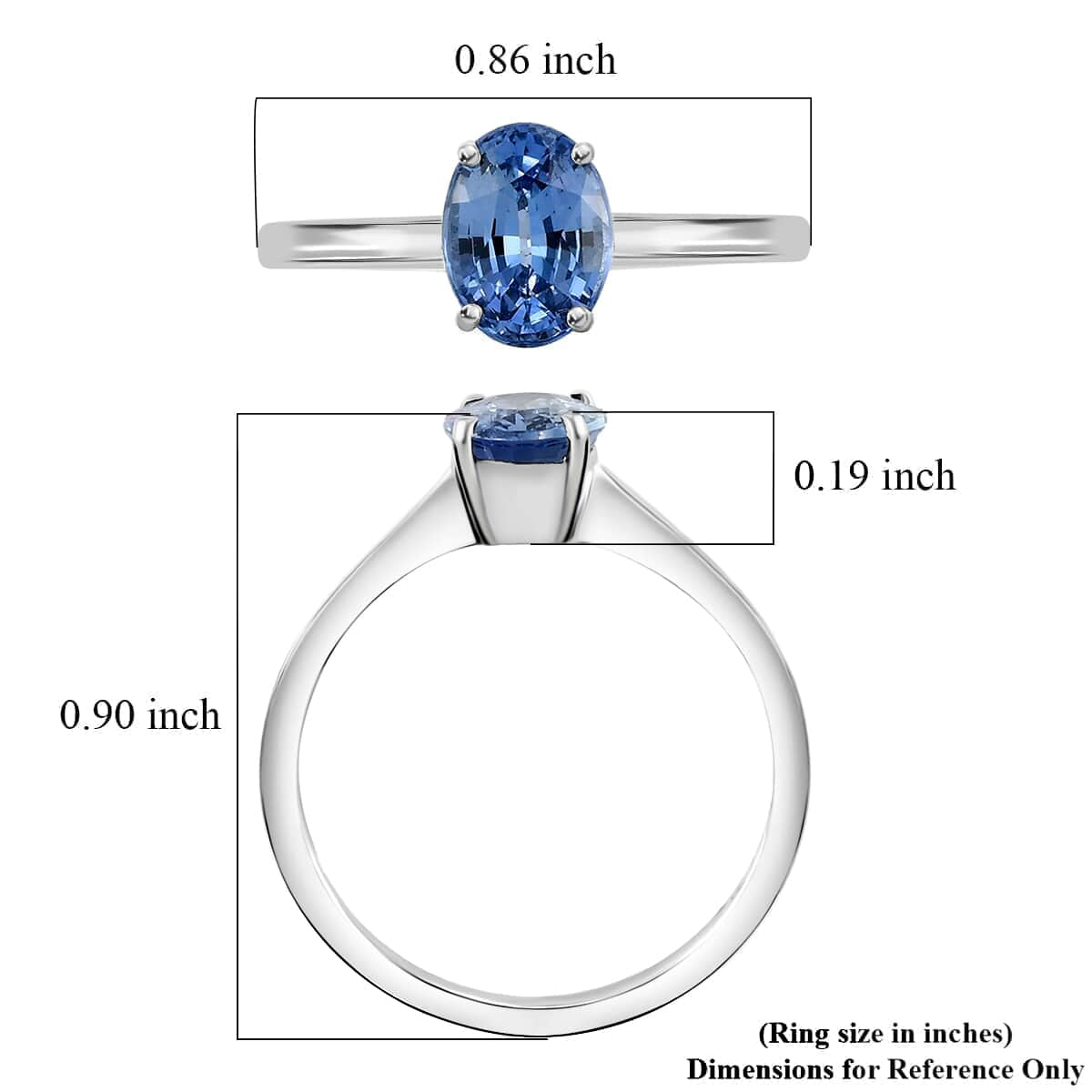 AAA Sapphire Oval 18K White Gold Solitaire Ring Size 7 Ct 1.15 V783195