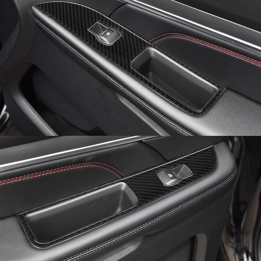 Carbon Fiber Window Switch Control Panel Cover Trim Sticker Interior Accessories for Ford Explorer 2014-2019 (Black) Pack of 2 S93928