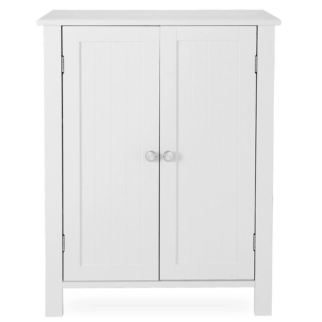 2-Door White Bathroom Floor Storage Cabinet with Adjustable Shelves H70317