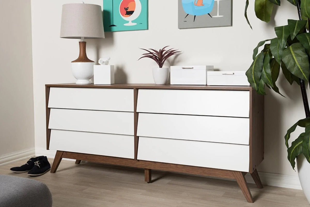 6 Drawer Double Dresser White Walnut Brown Q770