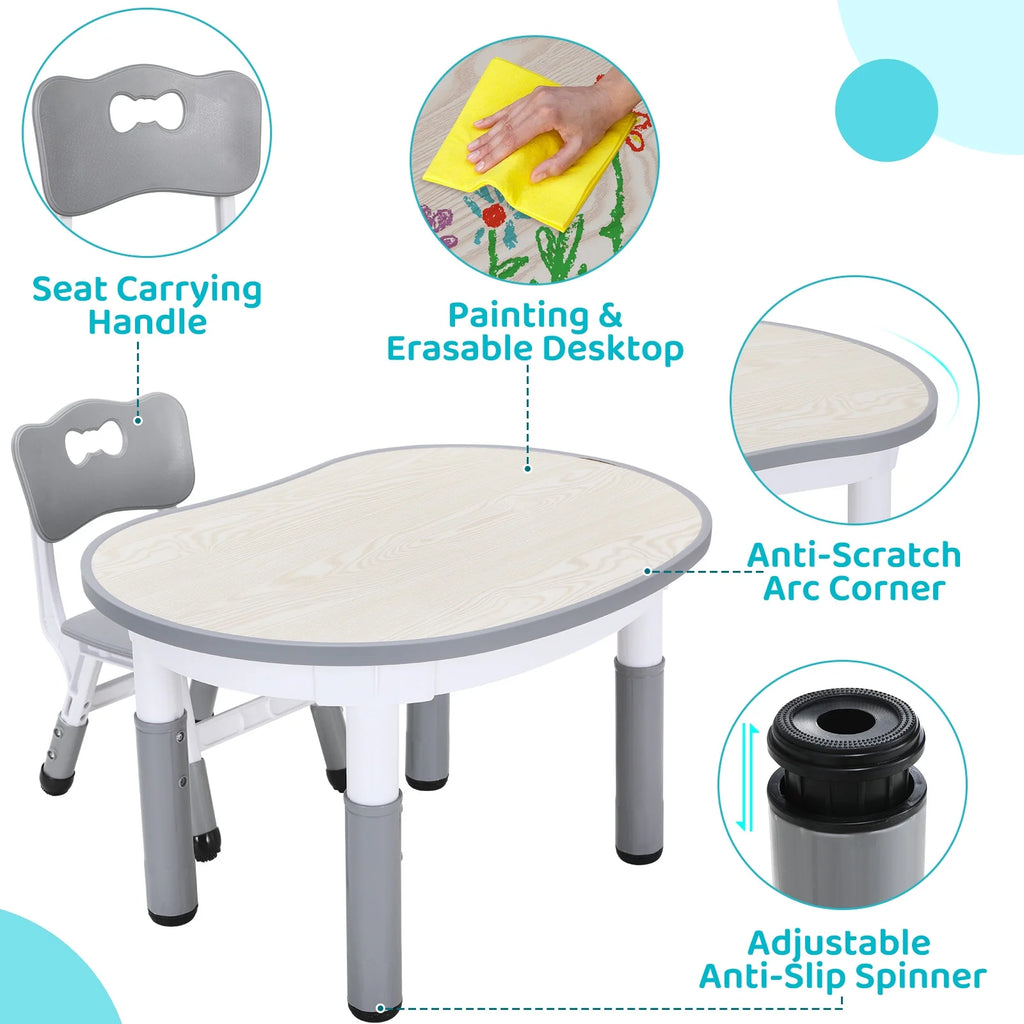 Height Adjustable Kids Table and 2 Chairs Set U458041