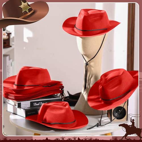 24 Pieces Disposable Plastic Cowboy Hat Set Felt Wide Brimmed L828479