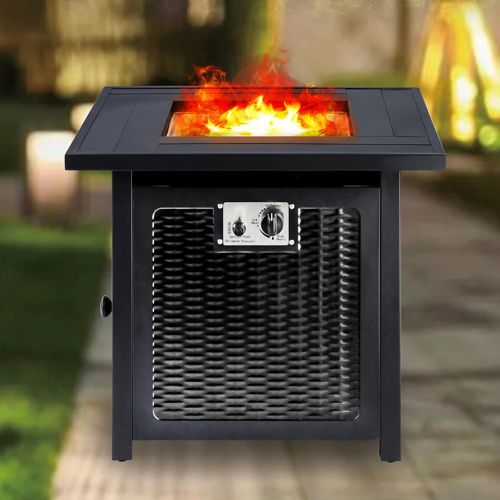 28 Inch Black Square Propane Fire Pit Table T280