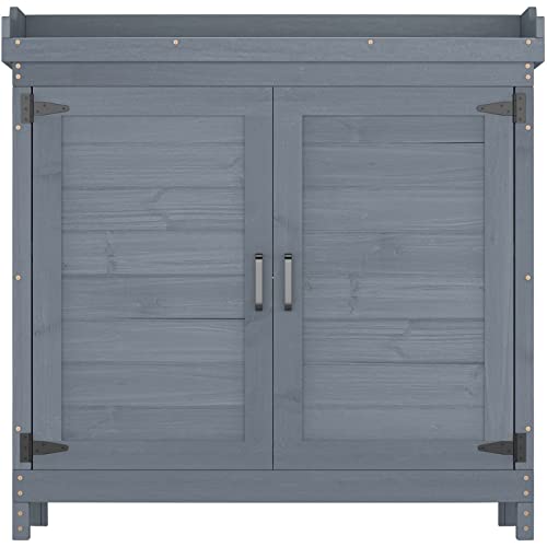 Natural Wooden Storage Cabinet with Potting Bench Q8949