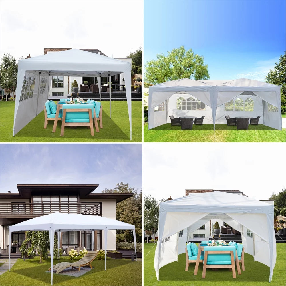 10'x 20' Canopy Pop Up Tent with 4 Sides Carry Bag White D845