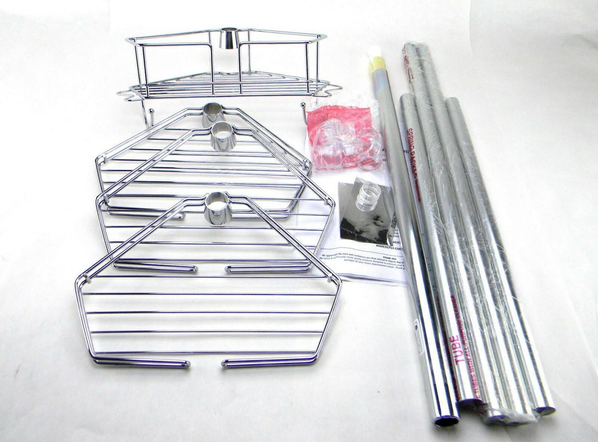 Chrome Grey Tension Corner Pole Caddy R3945