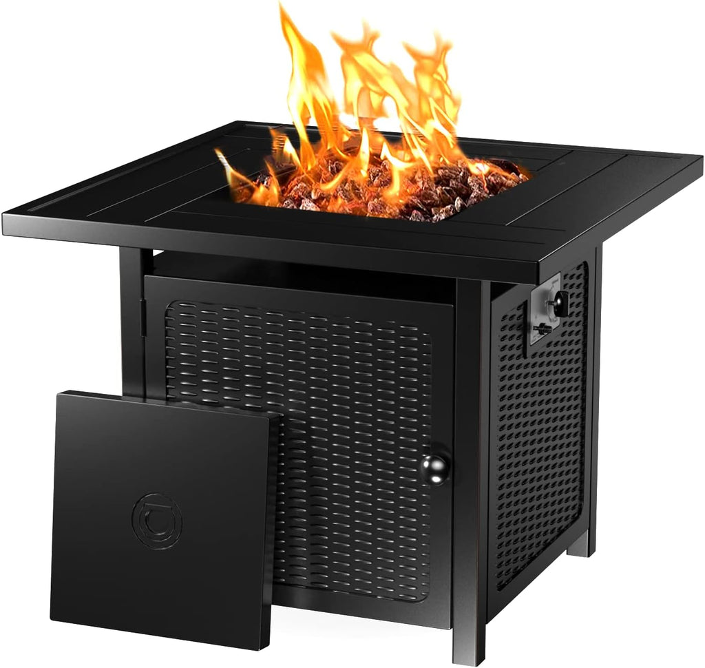 28 Inch Black Square Propane Fire Pit Table T280