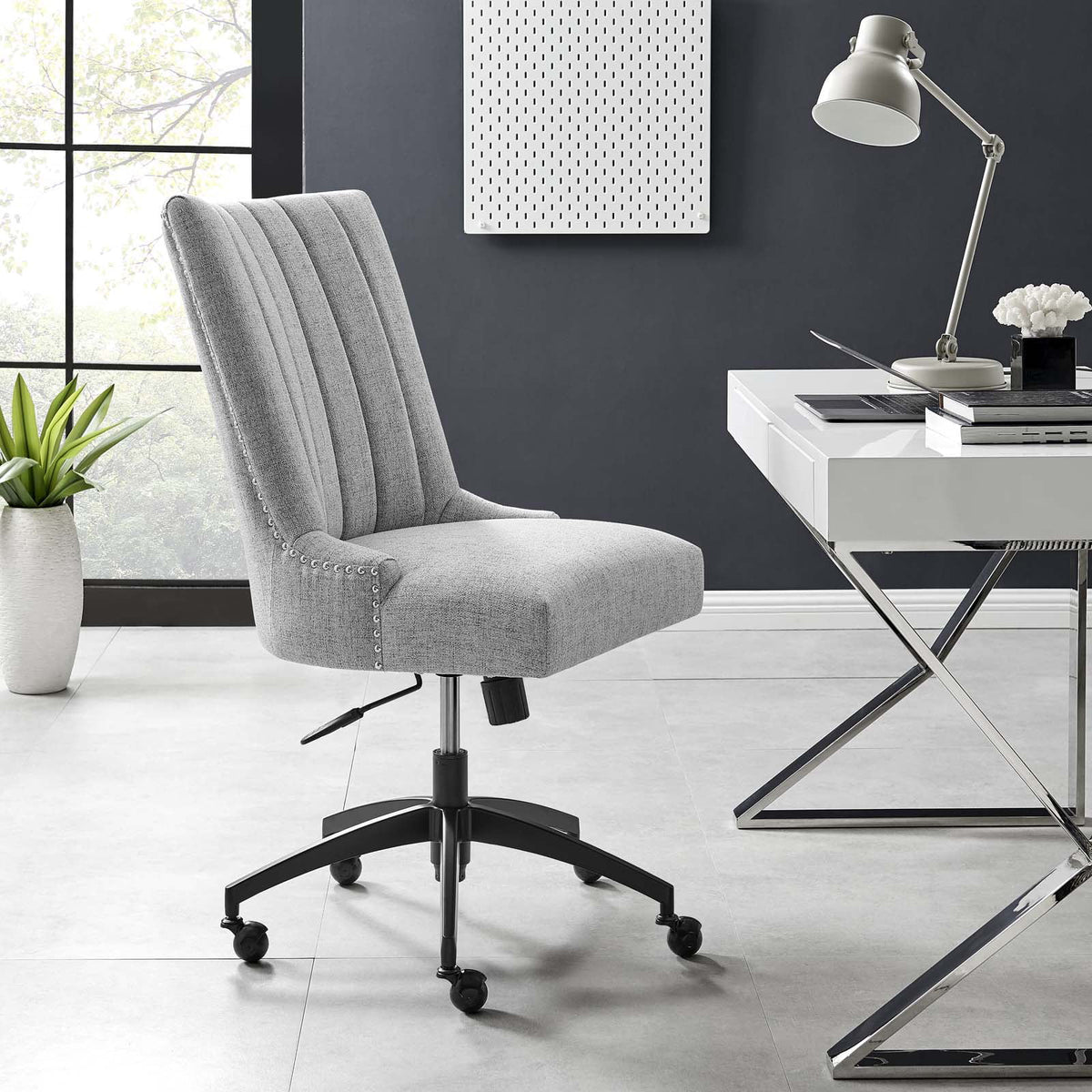 Black Light Gray Tufted Fabric Office Chair K631