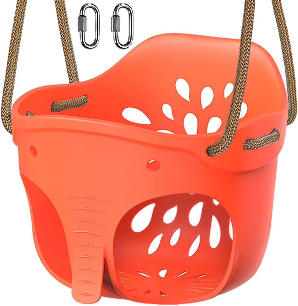 Orange-Red High Back Toddler Swing with Adjustable Rope E554