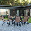 7 Piece Outdoor Patio Dining Set with 6 Brown Stack Chairs Y76755