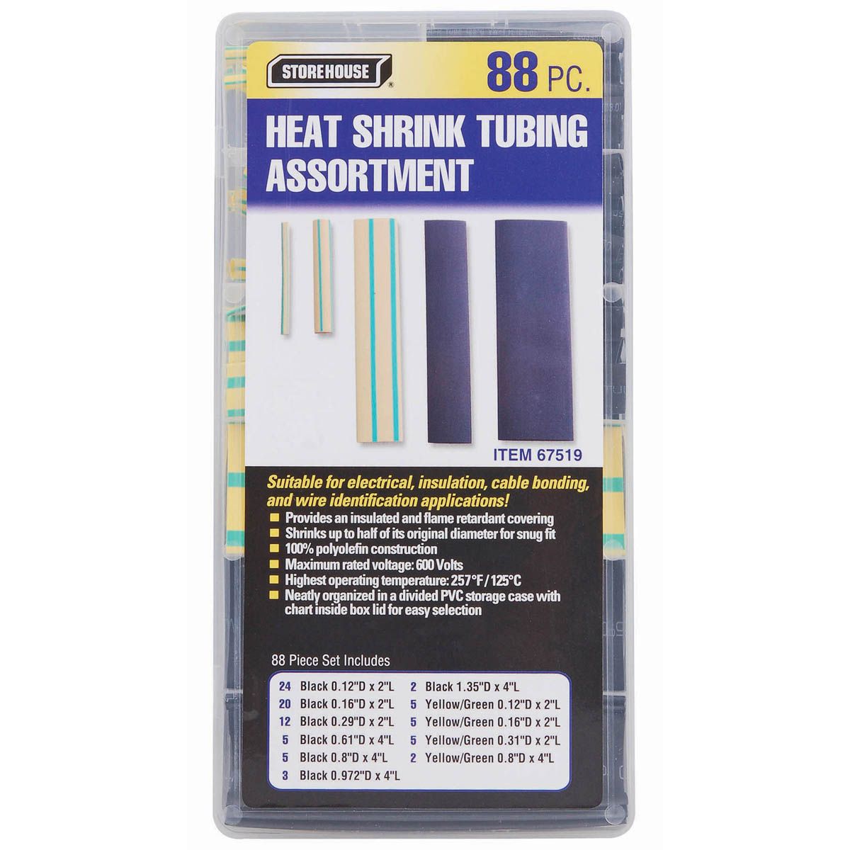 Heat-Shrink Tubing Assortment with Case, 88-Piece W4802