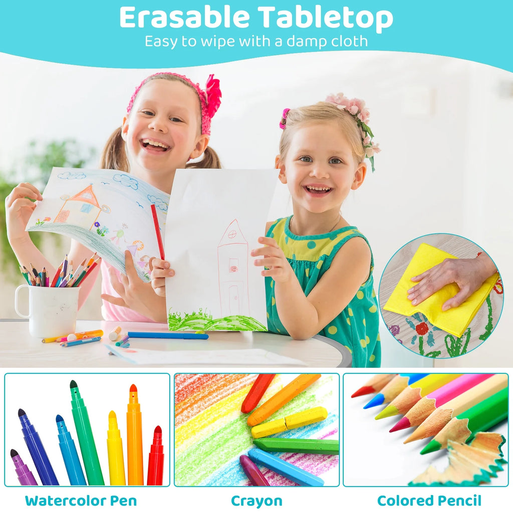 Height Adjustable Kids Table and 2 Chairs Set U458041