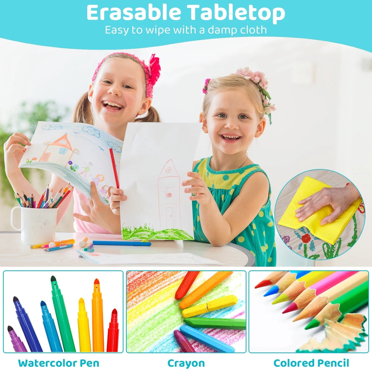 Height Adjustable Kids Table and 2 Chairs Set U458041