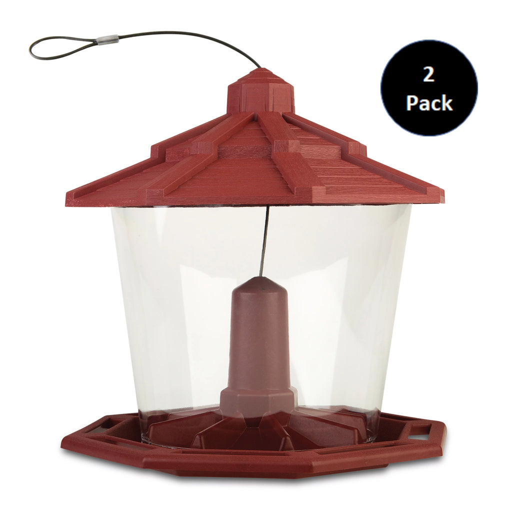 Red Recycled Plastic Wild Bird Hopper Feeder, 7 lb. Capacity, 2 Pack R997