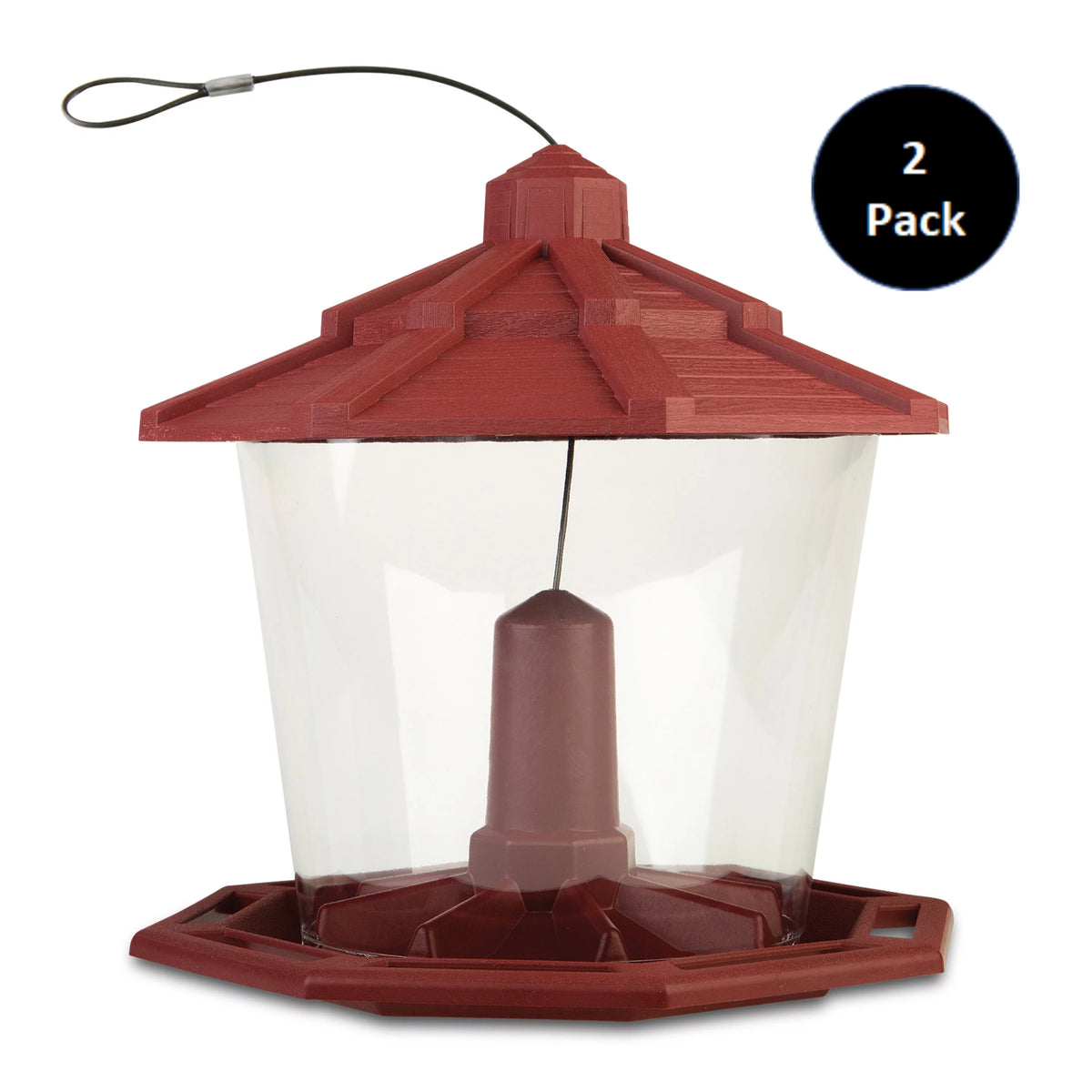 Red Recycled Plastic Wild Bird Hopper Feeder, 7 lb. Capacity, 2 Pack R997