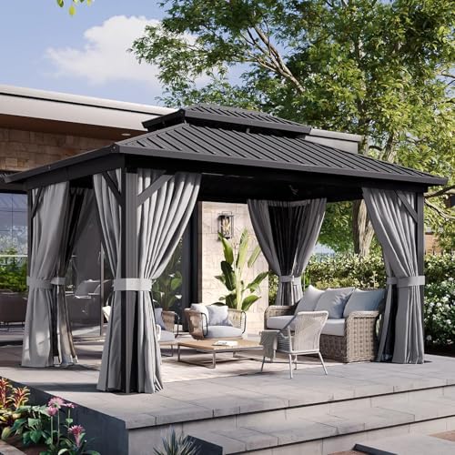 10' X 12' Aluminum Hardtop Gazebo with Galvanized Steel Double Roof D1076