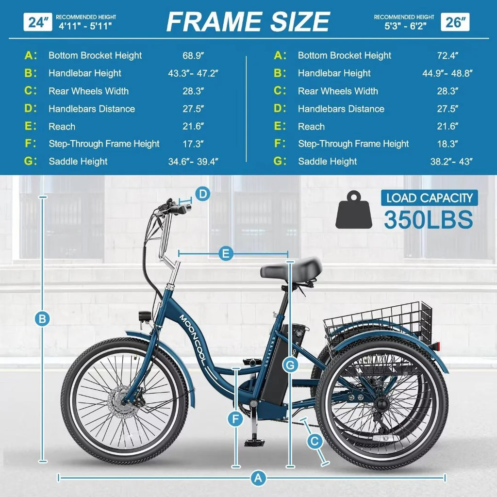 24'' 3 Wheel Electric Tricycle 500W 7-Speed A4607