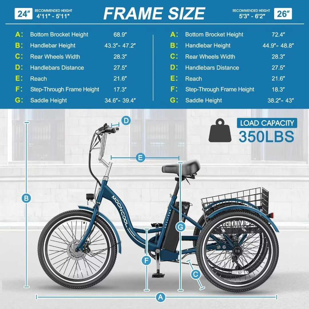 24'' 3 Wheel Electric Tricycle 500W 7-Speed A4607
