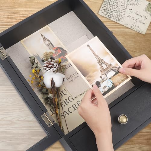 Black 3.2" Deep Shadow Box Display Case with Real Glass and Drawer S6418