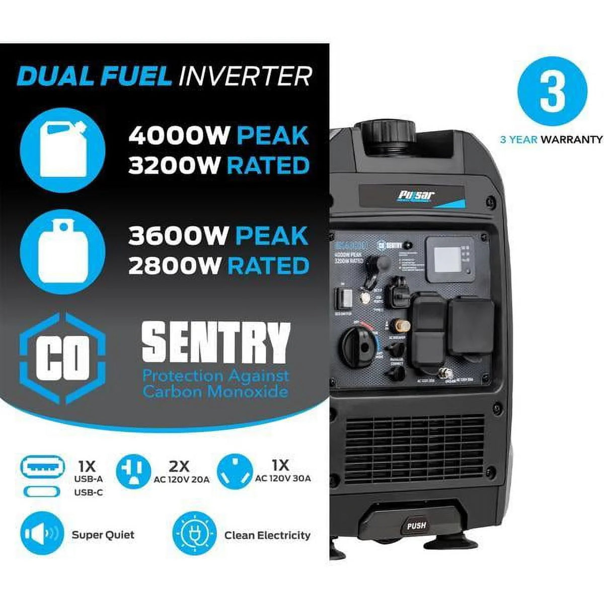 Dual Fuel 4000W Inverter Generator D2603