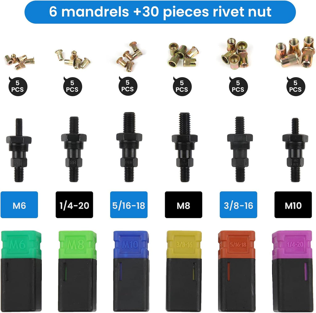 16 Rivet Tool Kit with 120PCS Rivet Nuts & Plastic Case J87117