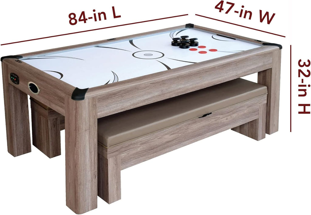 7-ft Air Hockey Table Tennis Combination with Dining Top and Two Storage Benches Y74564
