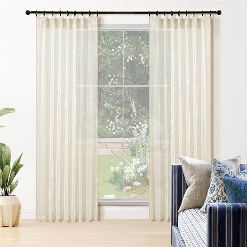 Natural Pinch Pleated Semi Sheer Curtains 84 Inch Long, 2 Panels R4342
