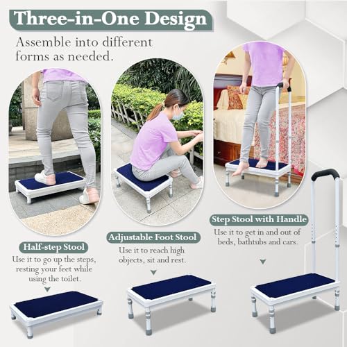 Medical Step Stool with Handle Bed Steps 3-in-1 Safety Bed Handle Wide Foot Step Stool F32844