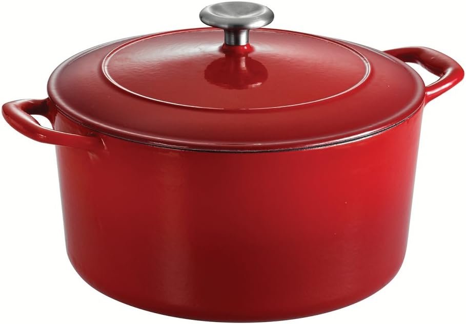 Gradated Red Enameled Cast Iron 6.5-Quart Covered Round Dutch Oven X242024