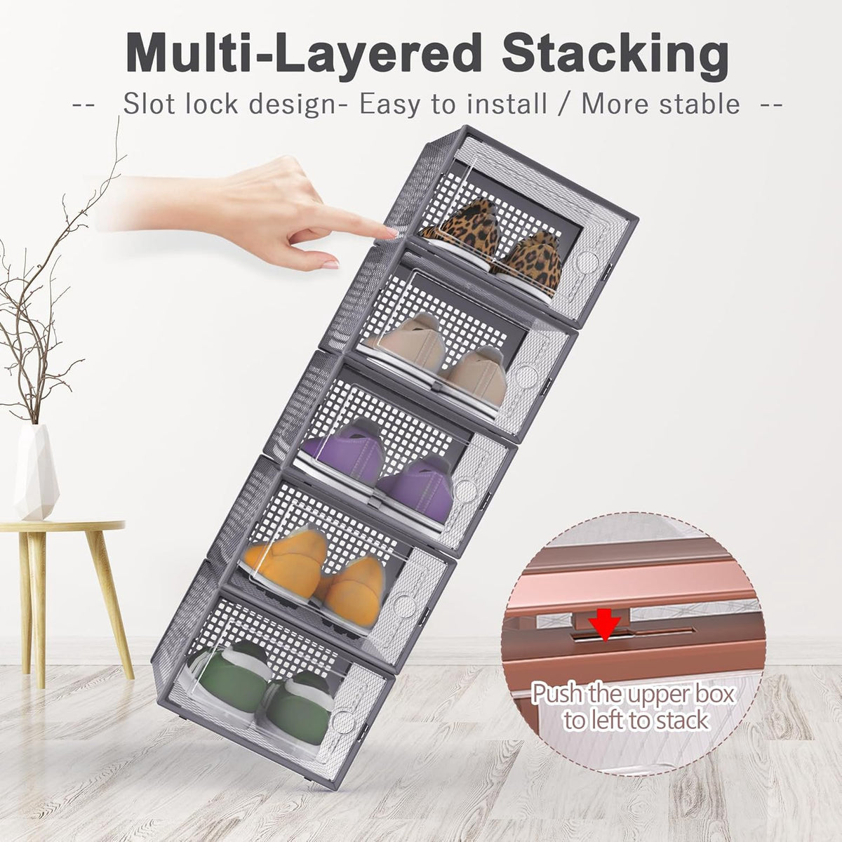12 Pack Clear Plastic Stackable Storage Bins with Lids Dark Gray C279617