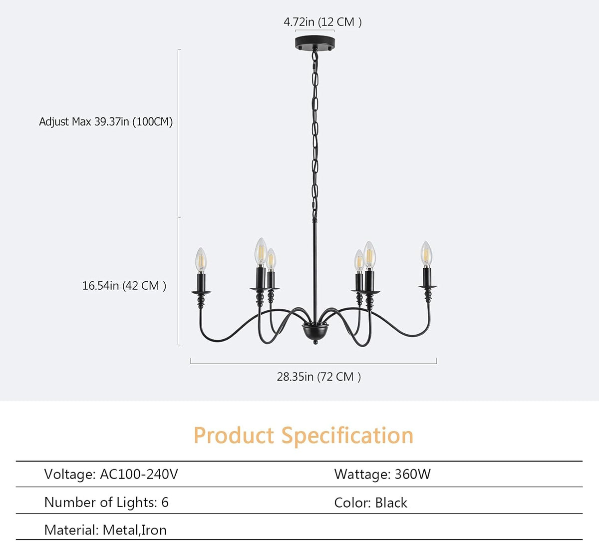 6 Light Matte Black Farmhouse Chandelier T534916