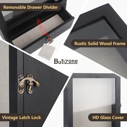 Black 3.2" Deep Shadow Box Display Case with Real Glass and Drawer S6418