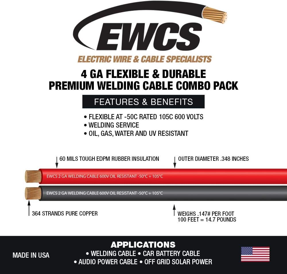 4 Gauge Welding Cable 600 Volt 25 Feet Black Red K372885