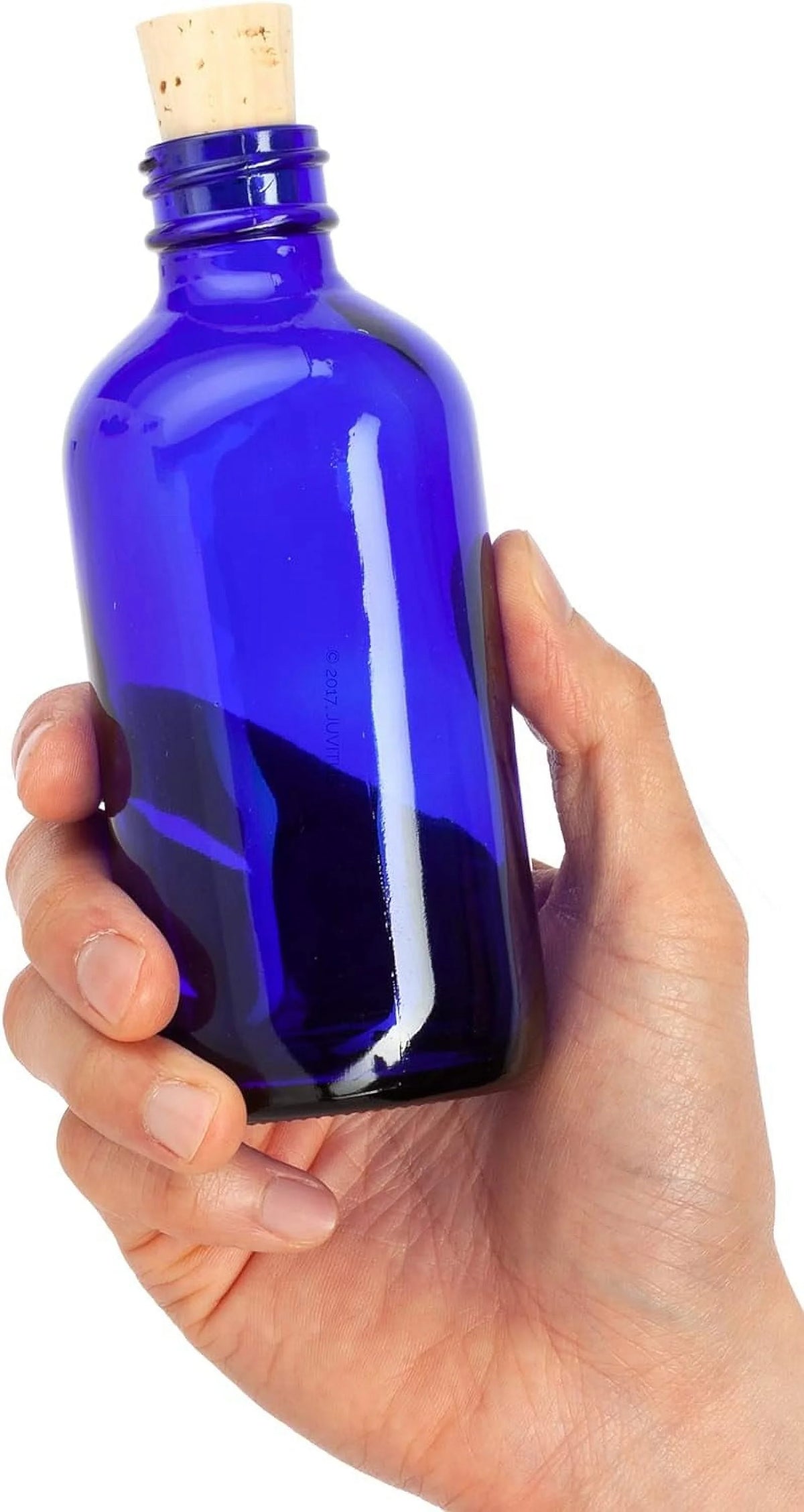 8 Oz Cobalt Blue Glass Bottle with Cork Stopper 4 Pack W99136