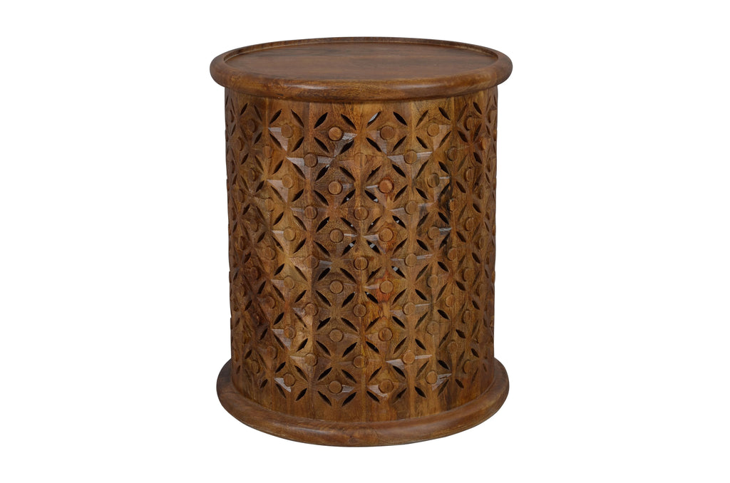 Distressed Hardwood Drum End Table A9672