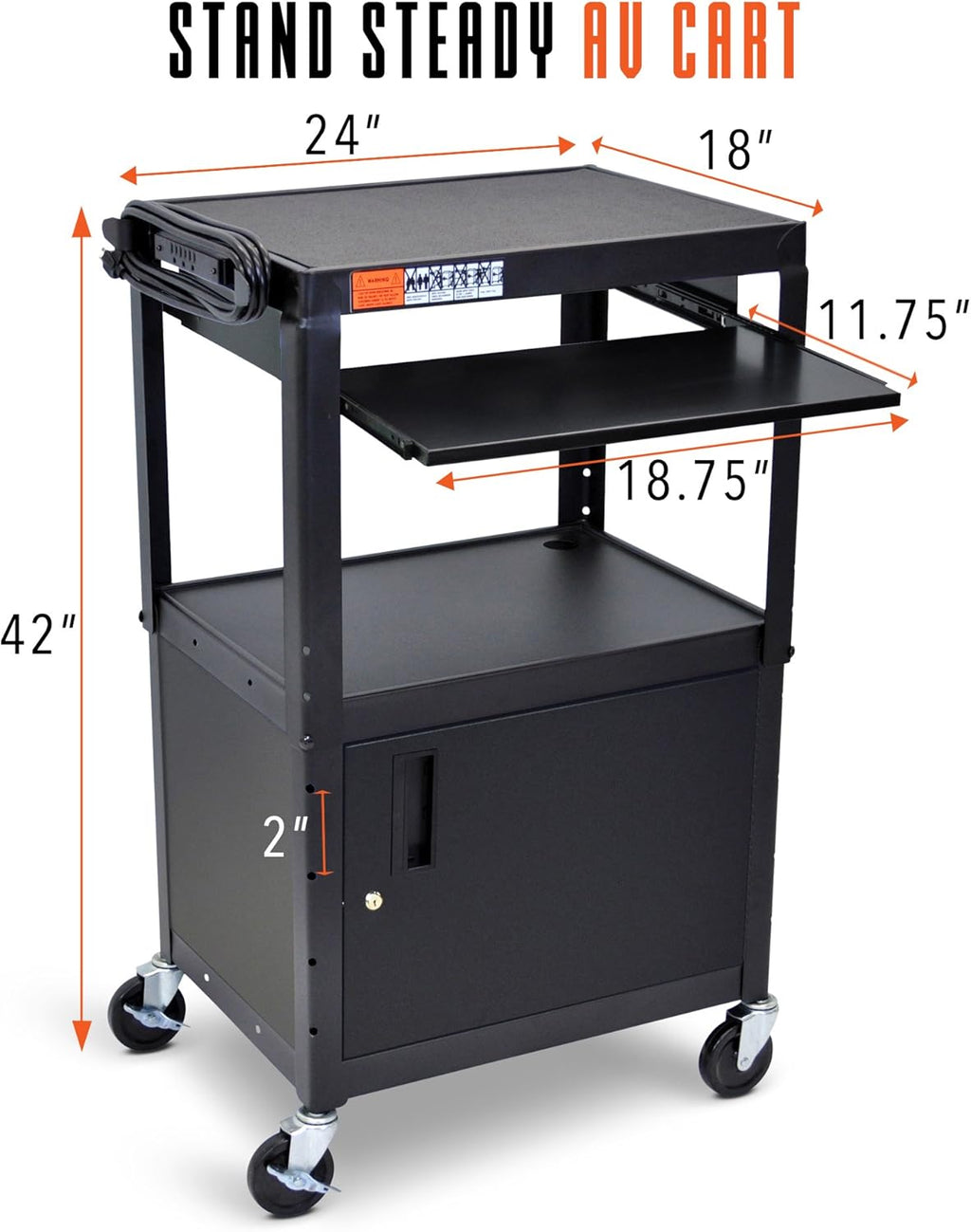 Black Height Adjustable Utility Cart with Locking Cabinet Y386677