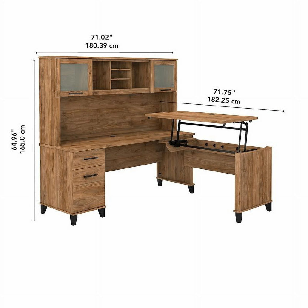 72W Sit to Stand L Desk with Hutch B131