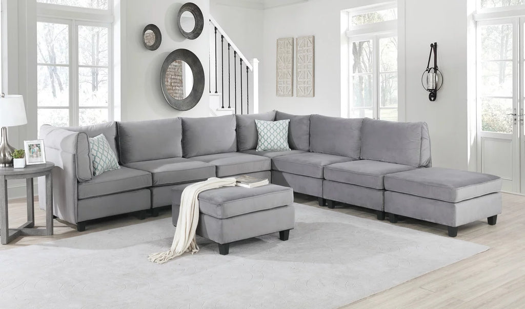 Gray Velvet 8Pc Modular Sectional Sofa I1952