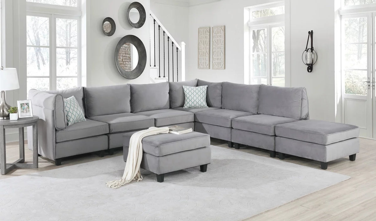Gray Velvet 8Pc Modular Sectional Sofa I1952