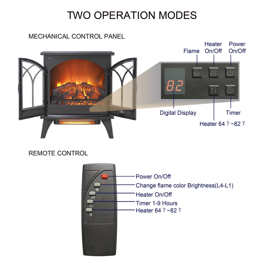 23.7" 1500W Electric Fireplace Heater with 3D Flame Effect Q1208