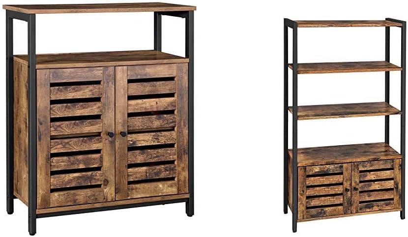 Rustic Brown Bookshelf and Storage Cabinet with 3 Shelves O515