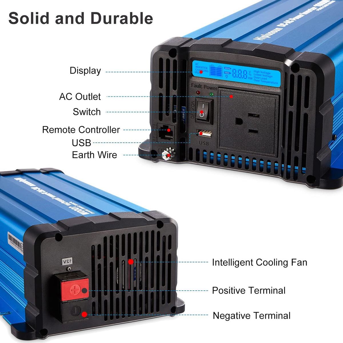1000 watt Pure Sine Wave Power Inverter 12V to 110V DC to AC with Remote Controller B4897