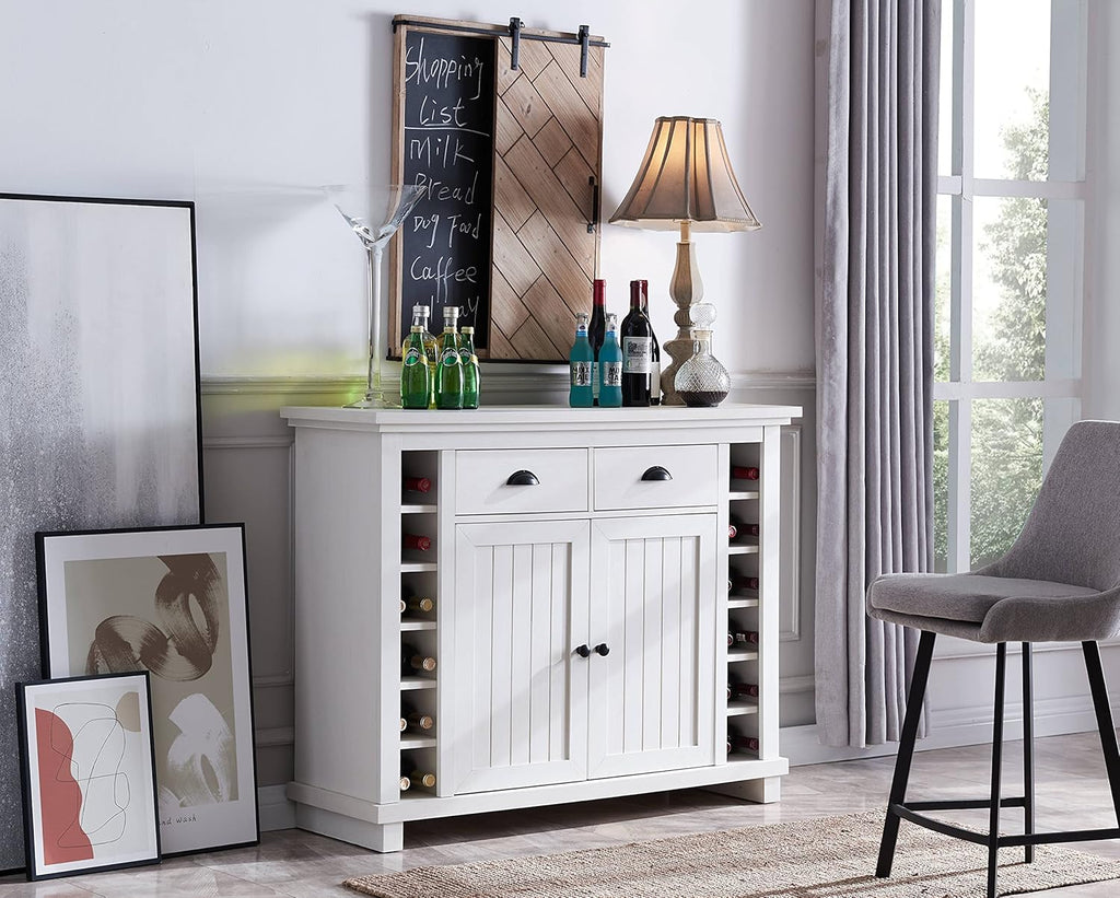 White Bar Cabinet with Stem Glass Placement B358584